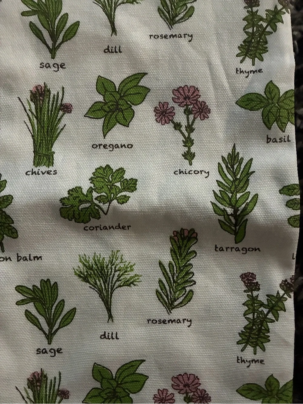 Cost Plus World Market Herb Pattern Kitchen Towel - Green and Cream